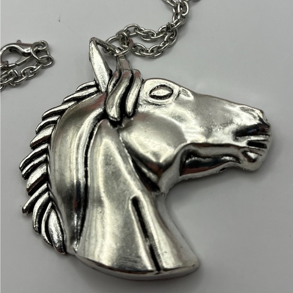 692-MTT Big Horse Silver Metal Color Head Pendant Necklace - Picture 6 of 9